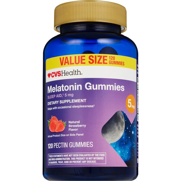CVS Health Melatonin 5 MG Gummies, Natural Strawberry, 120 CT