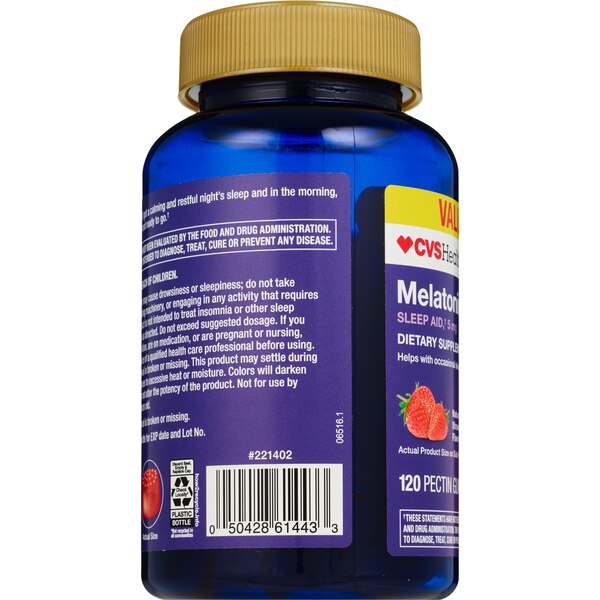 CVS Health Melatonin 5 MG Gummies, Natural Strawberry, 120 CT