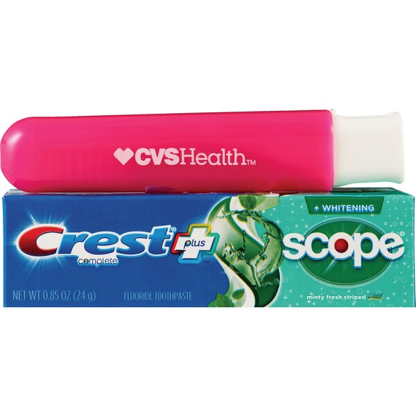 CVS Health Travel Toothbrush with Crest Complete Whitening Toothpaste, Assorted Colors, 0.85 OZ