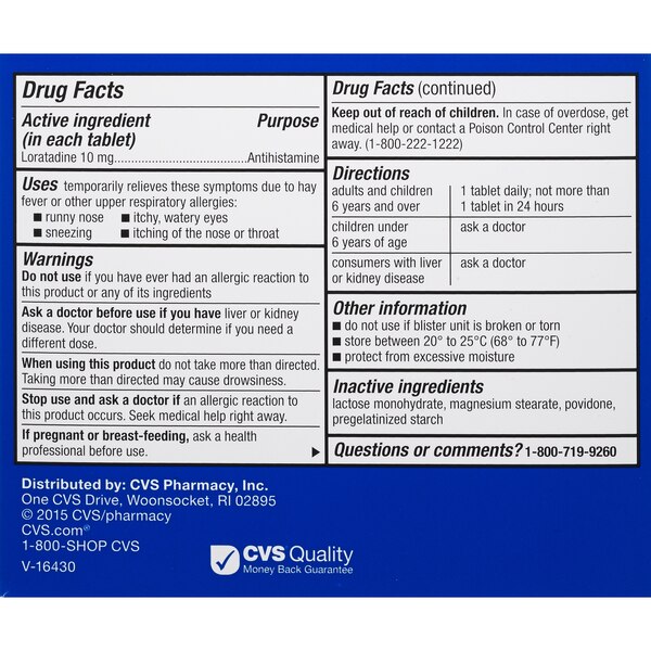 CVS Health 24HR Non Drowsy Allergy Relief Loratadine Tablets