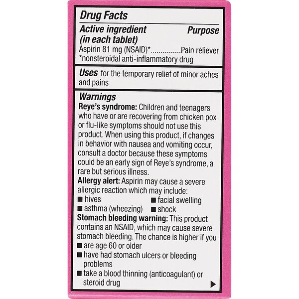CVS Health Adult Low Dose Aspirin 81 MG Chewable Tablets, Cherry