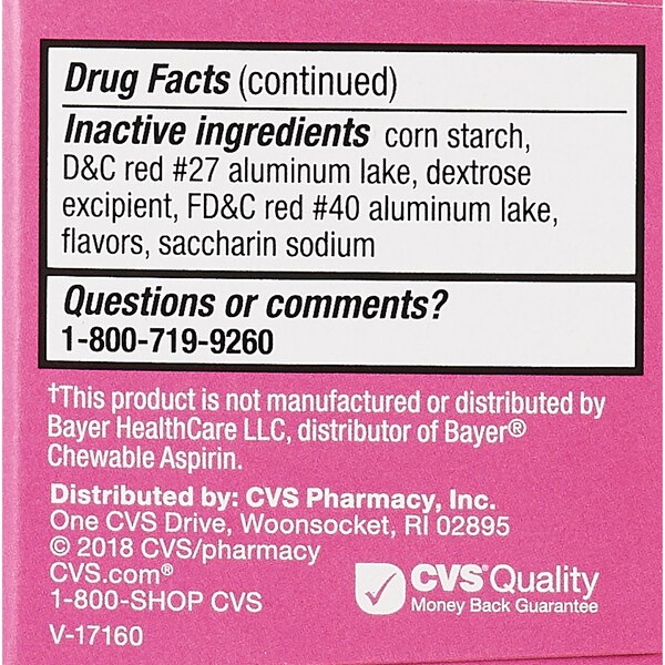 CVS Health Adult Low Dose Aspirin 81 MG Chewable Tablets, Cherry