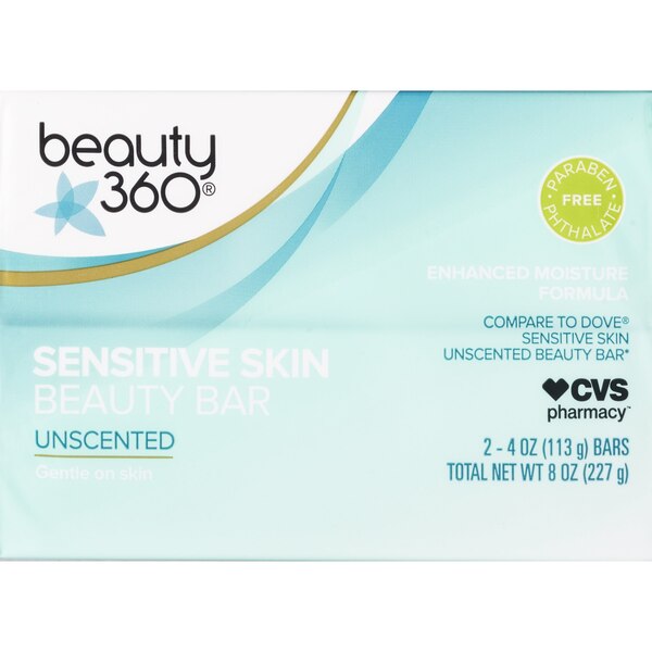 Beauty 360 - Barra de belleza para piel sensible, 4 oz, 2 u.