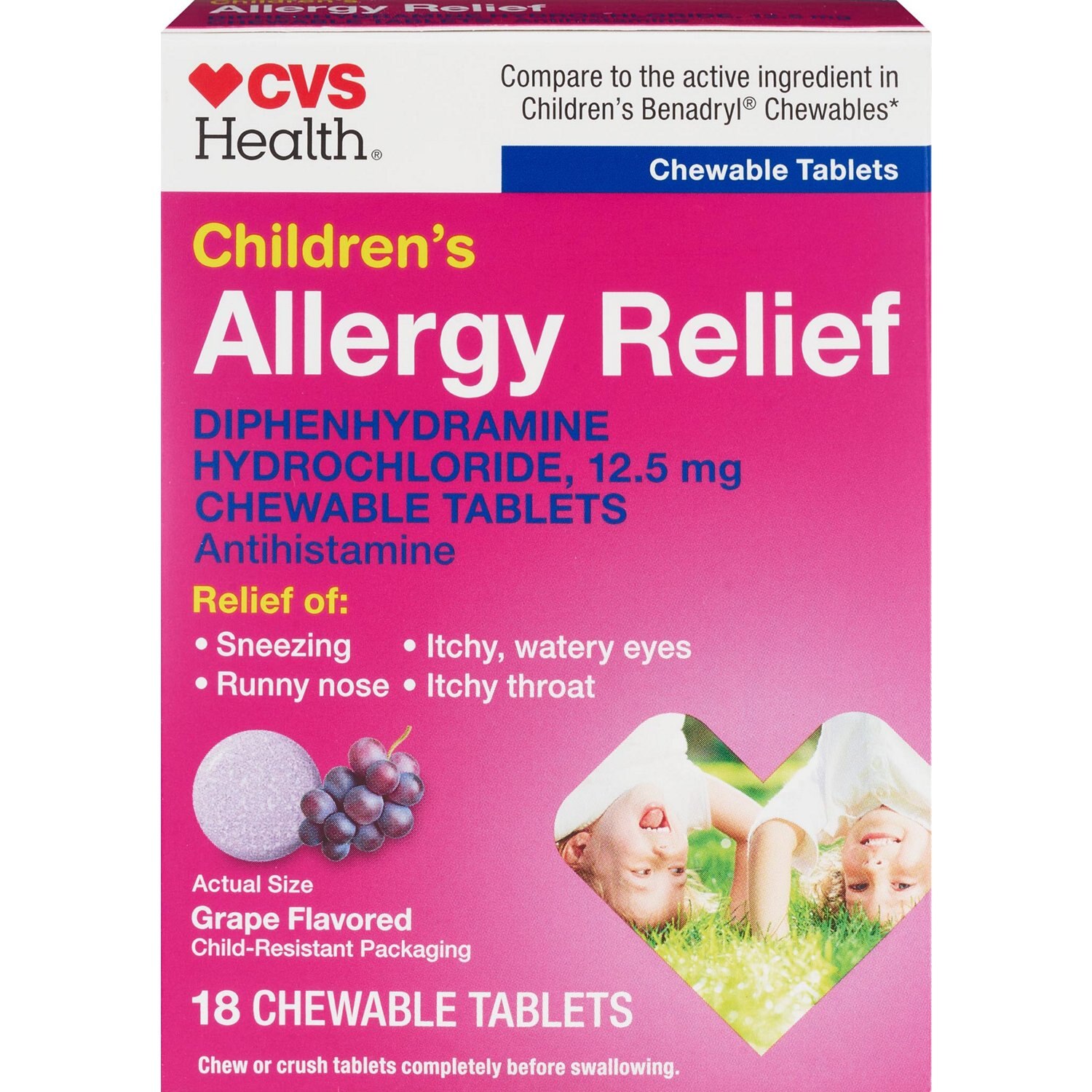 CVS Children's Allergy Relief Diphenhydramine HCl Chewable Antihistamine Tablets