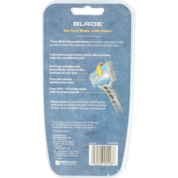 Blade Men's 3-Blade Sensitive Skin Disposable Razors, 4 CT