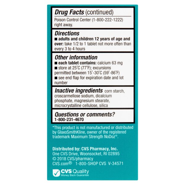CVS Health Maximum Strength Caffeine 200 MG Tablets, 60 CT