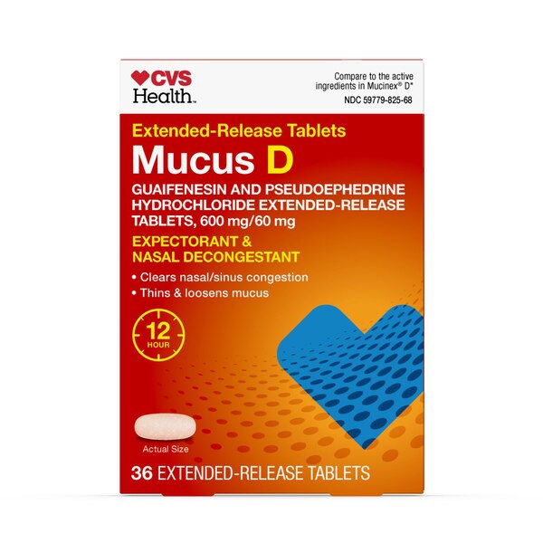 CVS Mucus-D Expectorant&Nasal Decong GU600+PE60 12Hr ER Tabs