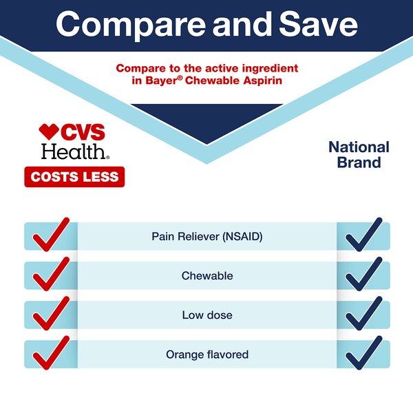 CVS Health Adult Low Dose Aspirin 81 MG Chewable Tablets, Orange