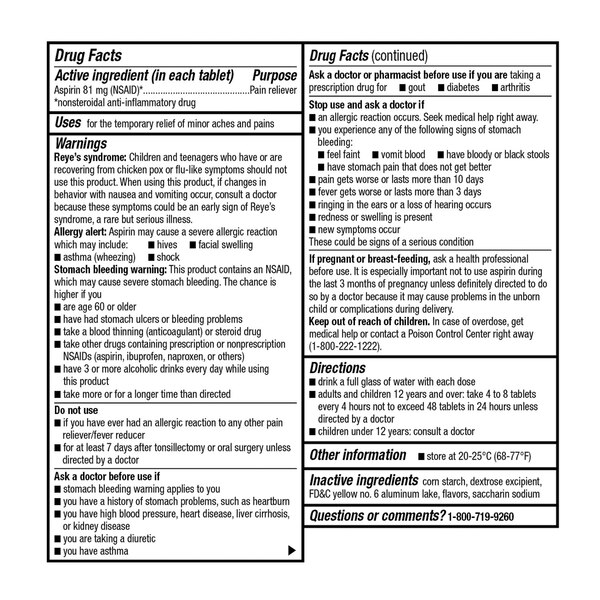 CVS Health Adult Low Dose Aspirin 81 MG Chewable Tablets, Orange
