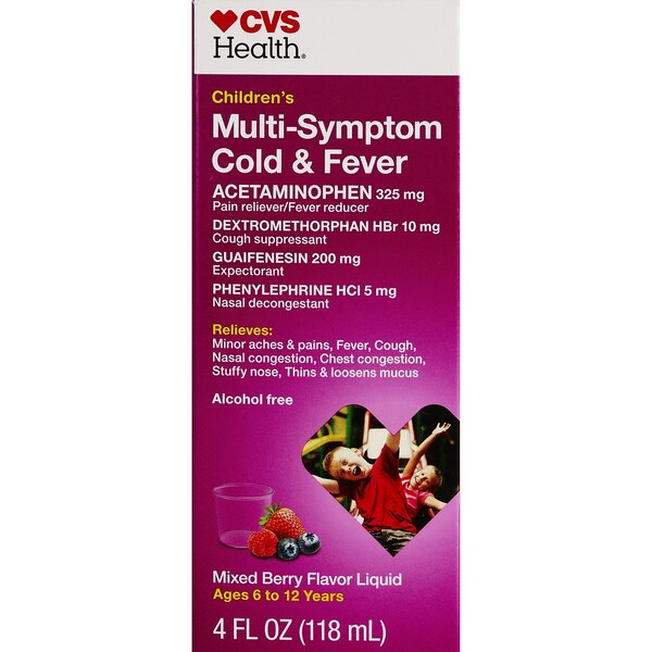 CVS Health Children's Multi-Symptom Cold & Fever Relief Liquid, Mixed Berry, 4 OZ