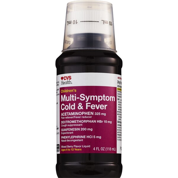 CVS Health Children's Multi-Symptom Cold & Fever Relief Liquid, Mixed Berry, 4 OZ