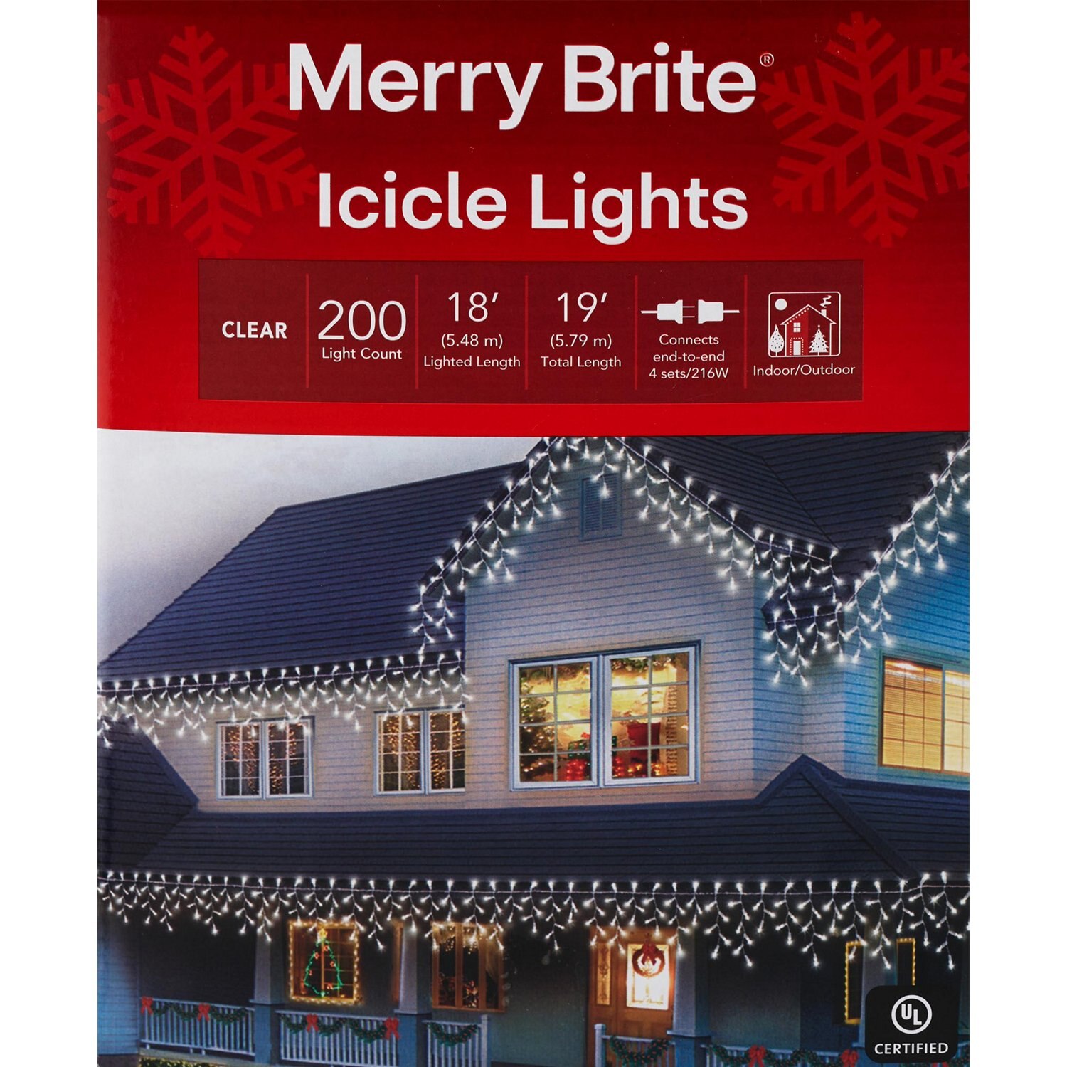Merry Brite 200 Icicle Lights, Clear, 19 ft image.