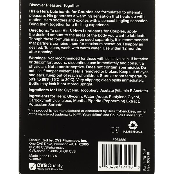 CVS Health His & Hers Lubricants for Couples, 1.8 OZ, 2 PK