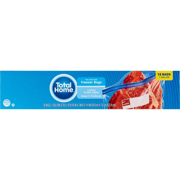 Total Home Freezer Bags, Color Seal Double Zipper, Gallon