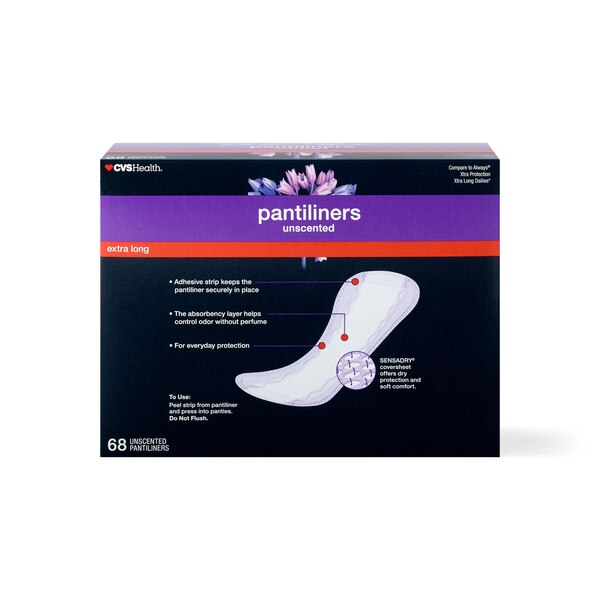 CVS Health Extra Long Panty Liners, Unscented, Super, 68 CT