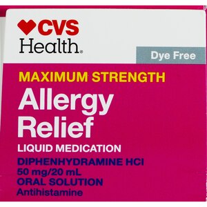 CVS Health Maximum Strength Allergy Relief Liquid Dye Free Diphenhydramine HCl Oral Antihistamine, Cherry
