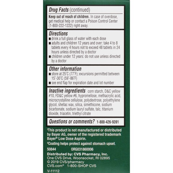 CVS Health Low Dose Aspirin 81 MG Enteric Coated Tablets