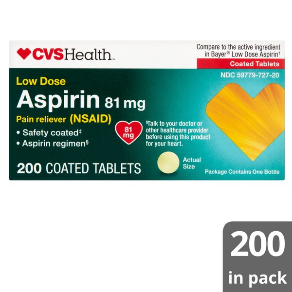CVS Health Low Dose Aspirin 81 MG Enteric Coated Tablets