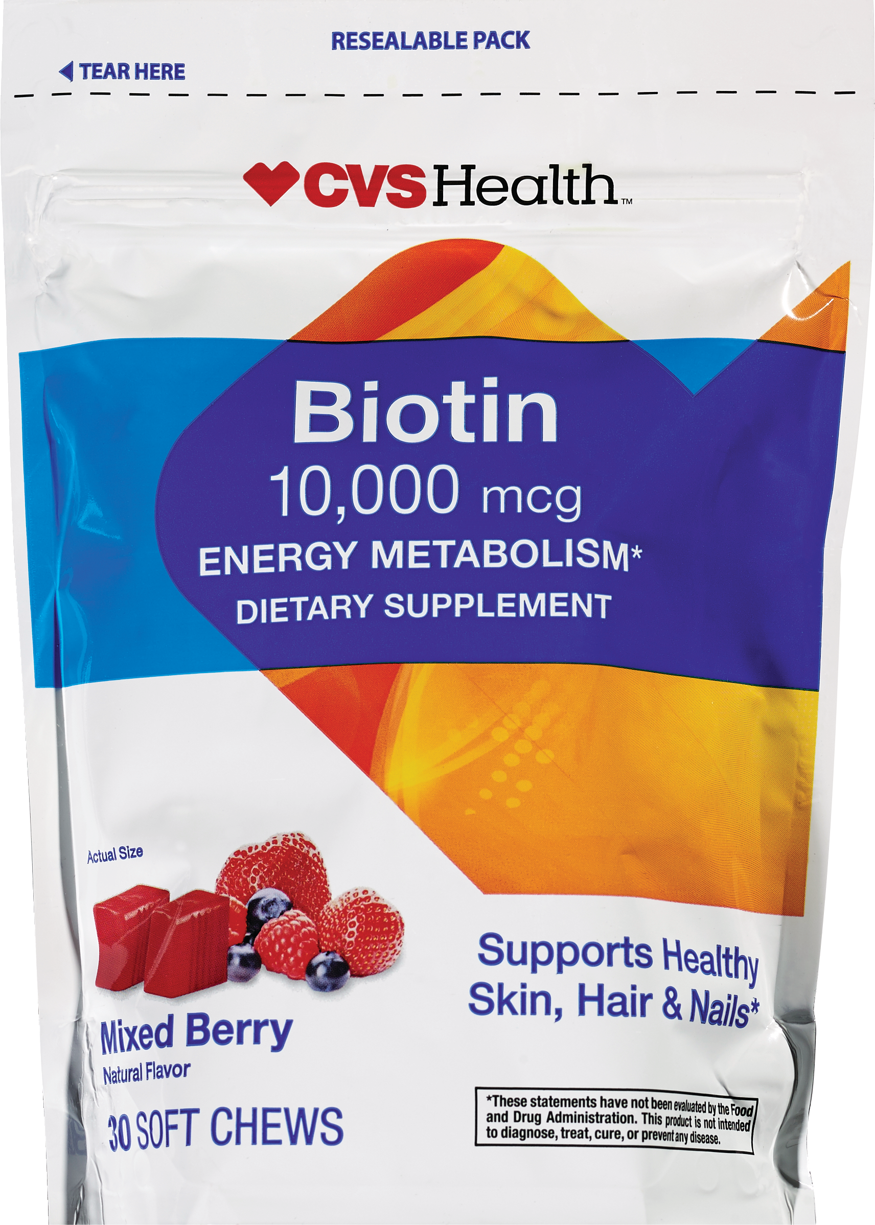 CVS Health - Biotina en caramelos masticables, sabor Mixed Berry, 10000 mcg, 30 u.