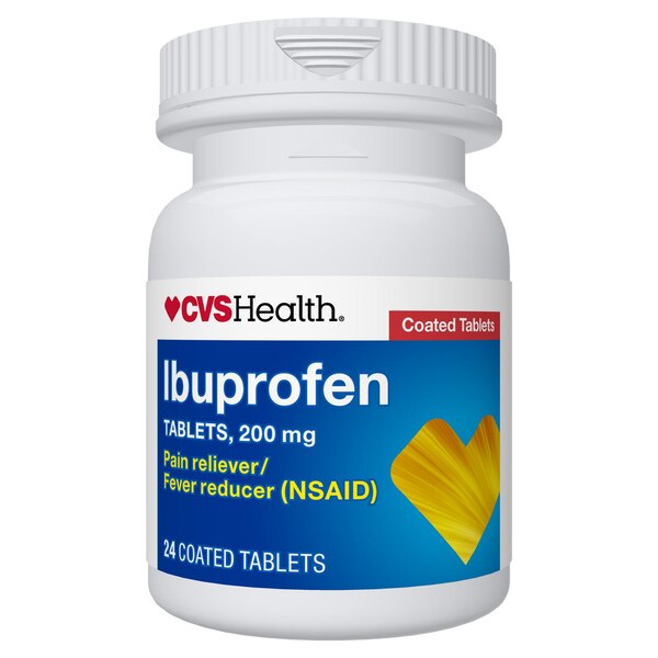 CVS Health Ibuprofen Pain Reliever & Fever Reducer (NSAID) 200 MG Coated Tablets, 24 CT