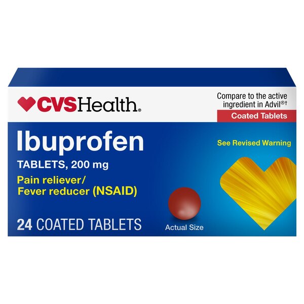 CVS Health Ibuprofen Pain Reliever & Fever Reducer (NSAID) 200 MG Coated Tablets, 24 CT