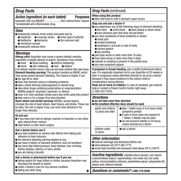 CVS Health Ibuprofen Pain Reliever & Fever Reducer (NSAID) 200 MG Coated Tablets, 24 CT