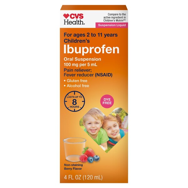 CVS Health Children's Ibuprofen Dye Free Pain Reliever & Fever Reducer (NSAID) Oral Suspension, Berry