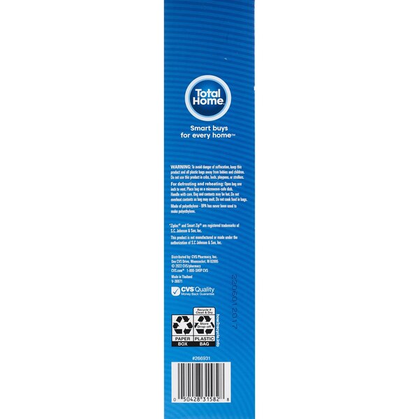 Total Home Storage Bags, Color Seal Double Zipper Gallon, 20 ct