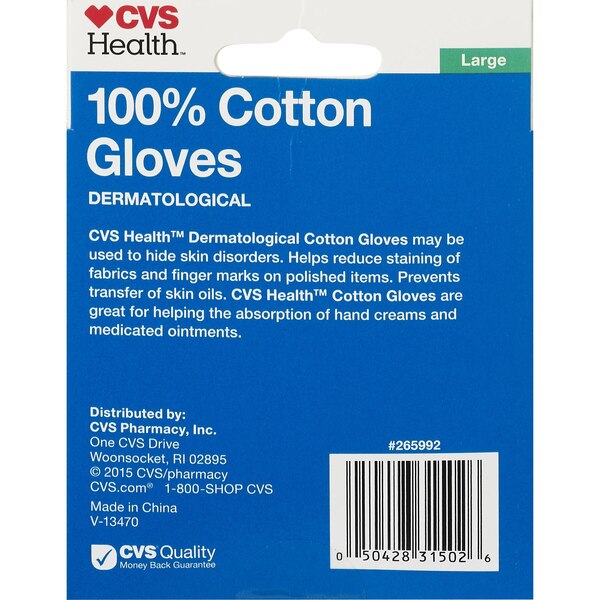 CVS Health 100% Cotton Gloves, Large, 2 Pair