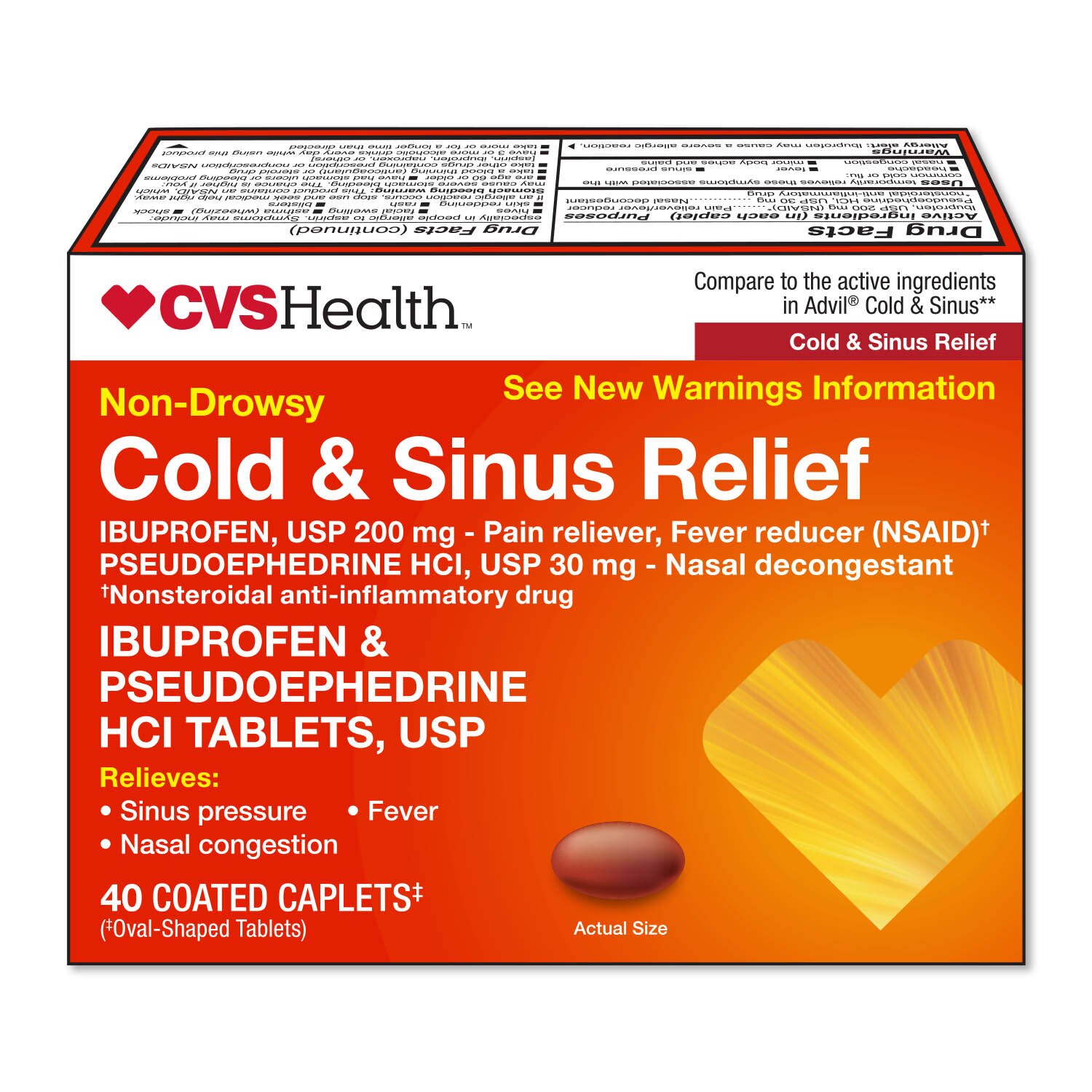 CVS Health Non-Drowsy Cold & Sinus Relief Ibuprofen & Pseudoephedrine ...