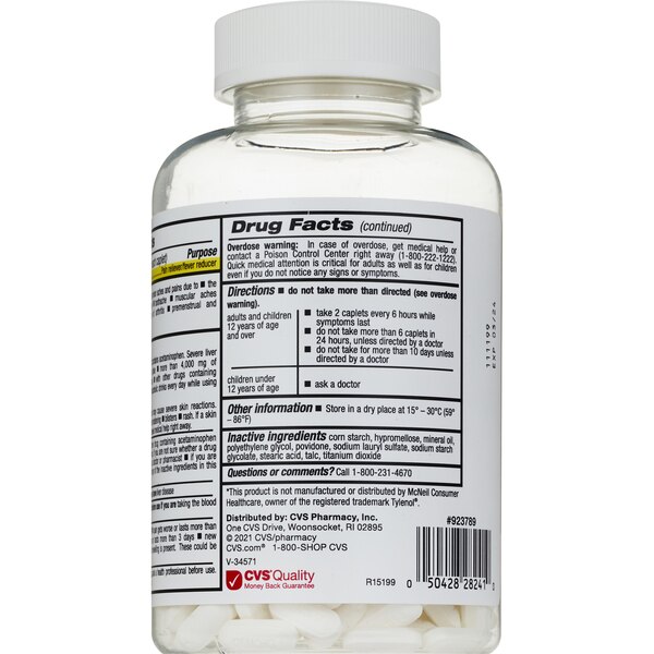 CVS Health Extra Strength Acetaminophen Pain Reliever & Fever Reducer 500mg Caplets