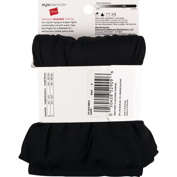 Style Essentials by Hanes Opaque Shaper Tights, Black
