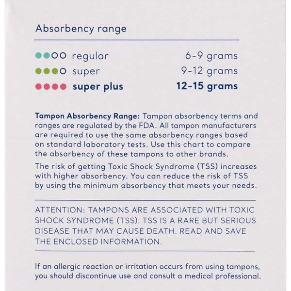 CVS Live Better Organic Cotton Tampons with Compact Plant-Based Plastic Applicator, Super Plus, 16 CT