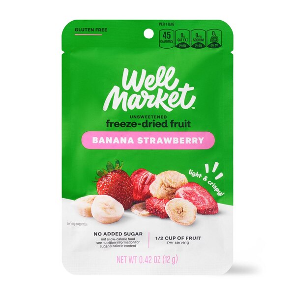 Well Market Unsweetened Freeze-Dried Bananas and Strawberries, 0.42 oz