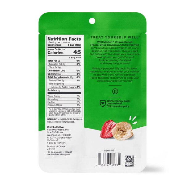 Well Market Unsweetened Freeze-Dried Bananas and Strawberries, 0.42 oz