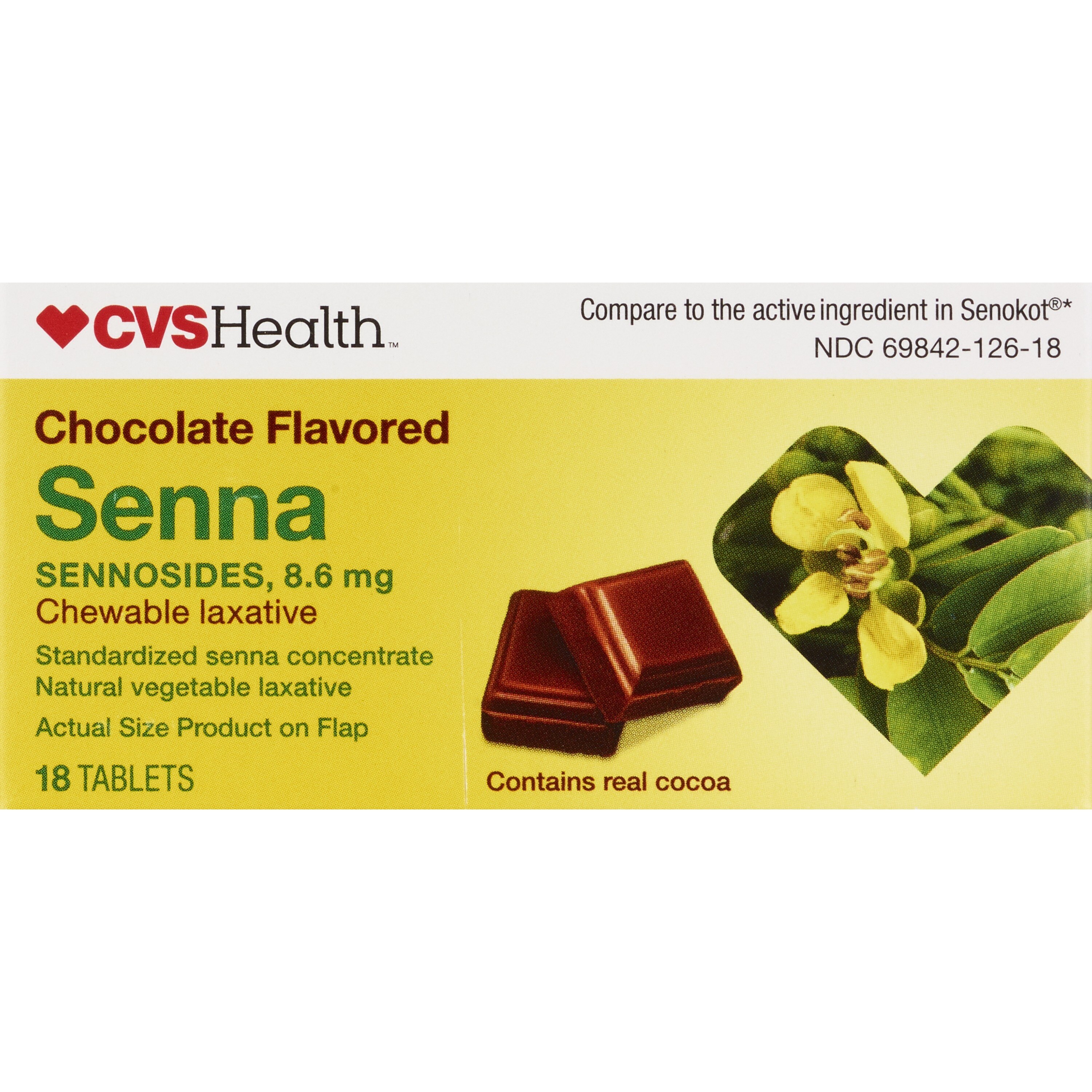 CVS Health Chocolate Flavored Senna Chewable Laxative Tablets, 18 CT