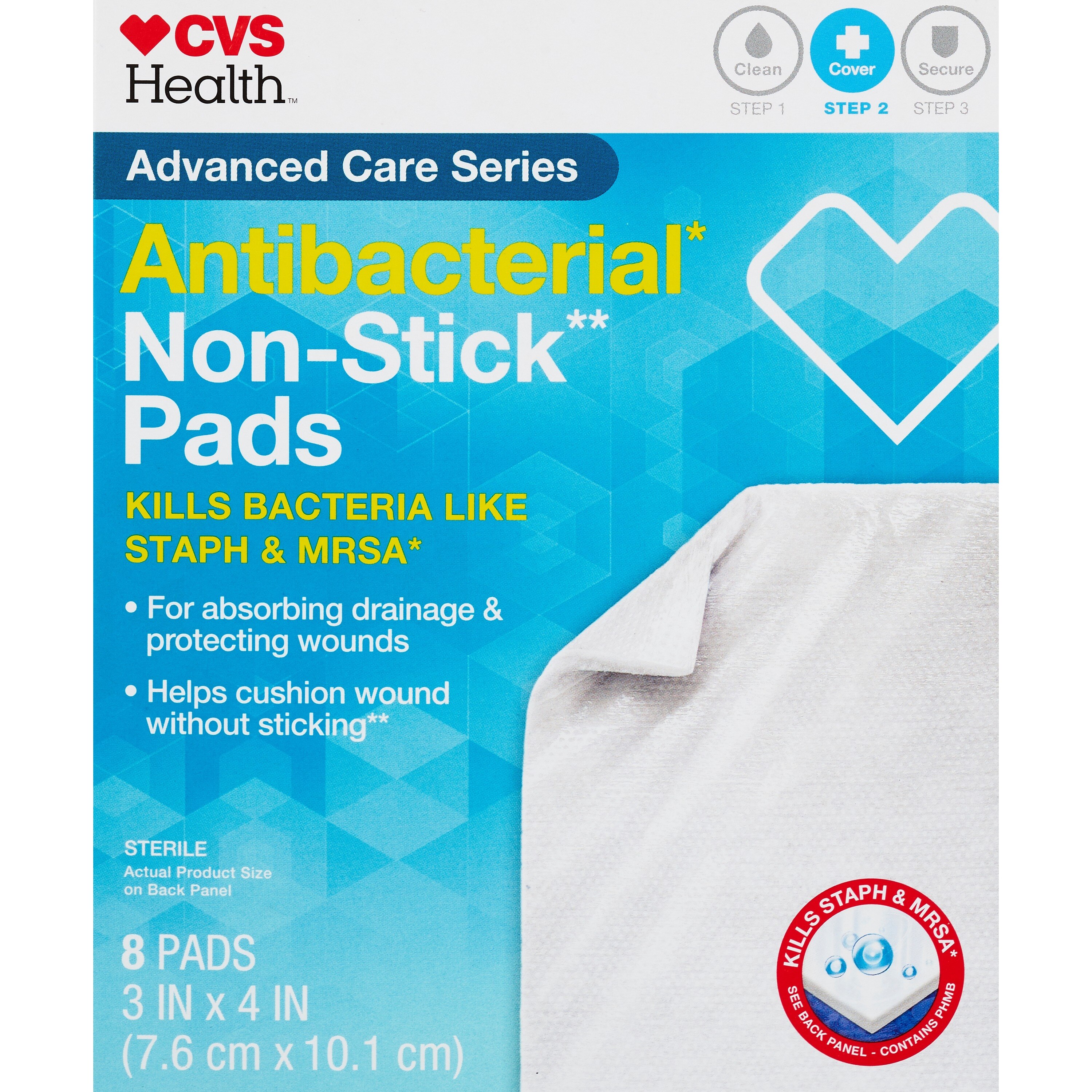 CVS Health Sterile Acti-Bacterial Non-Stick Pads, 8CT