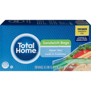 Total Home Zipper Seal Sandwich Bags, 100 ct