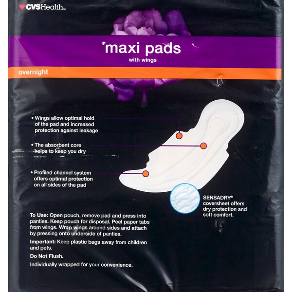 CVS Health Maxi Pads with Wings, Overnight
