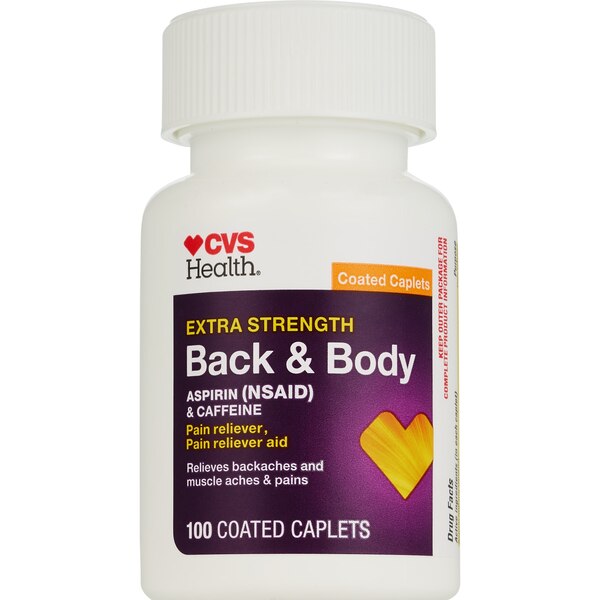 CVS Health Extra Strength Back & Body Aspirin and Caffeine Coated Caplets, 100 CT