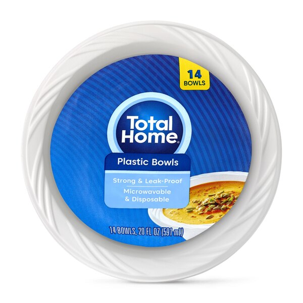 Total Home Microwaveable Plastic Bowls, 14 ct
