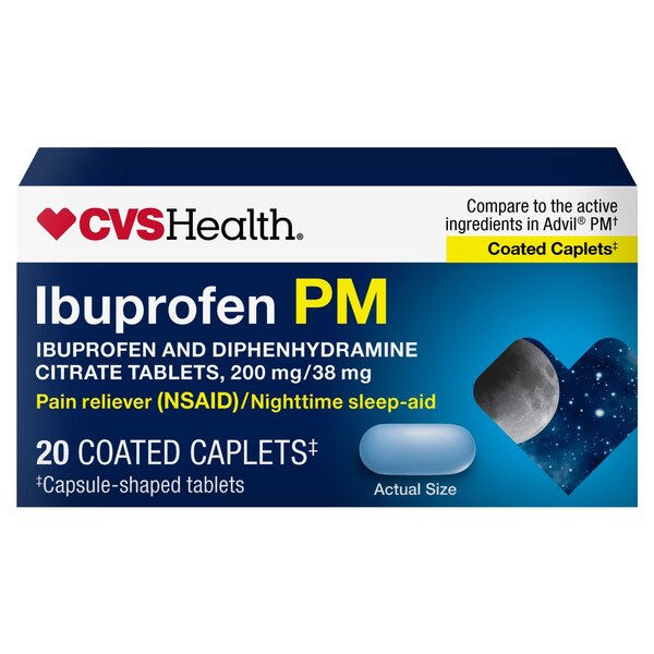 CVS Health - Ibuprofen PM, analgésico y ayuda para dormir de uso nocturno en cápsulas recubiertas