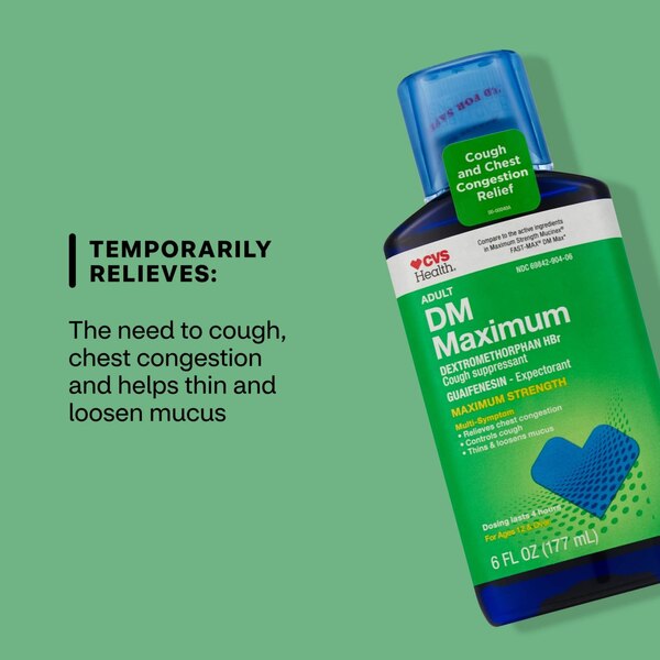 CVS Health Maximum Strength Adult DM Maximum Cough Suppressant Liquid, 6 OZ