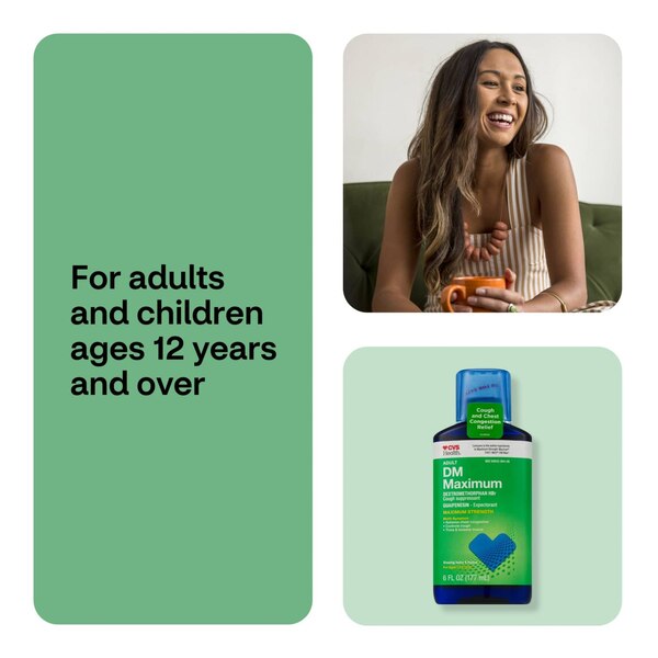 CVS Health Maximum Strength Adult DM Maximum Cough Suppressant Liquid, 6 OZ