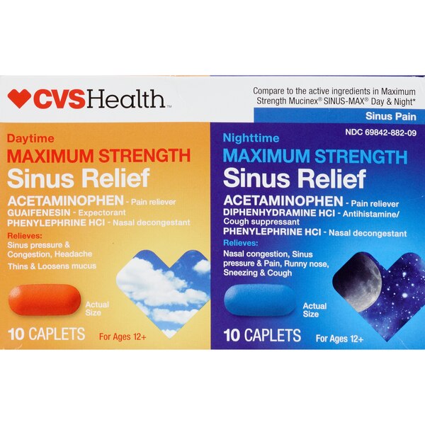 CVS Health - Acetaminofeno en cápsulas para el alivio de los senos nasales, potencia máxima
