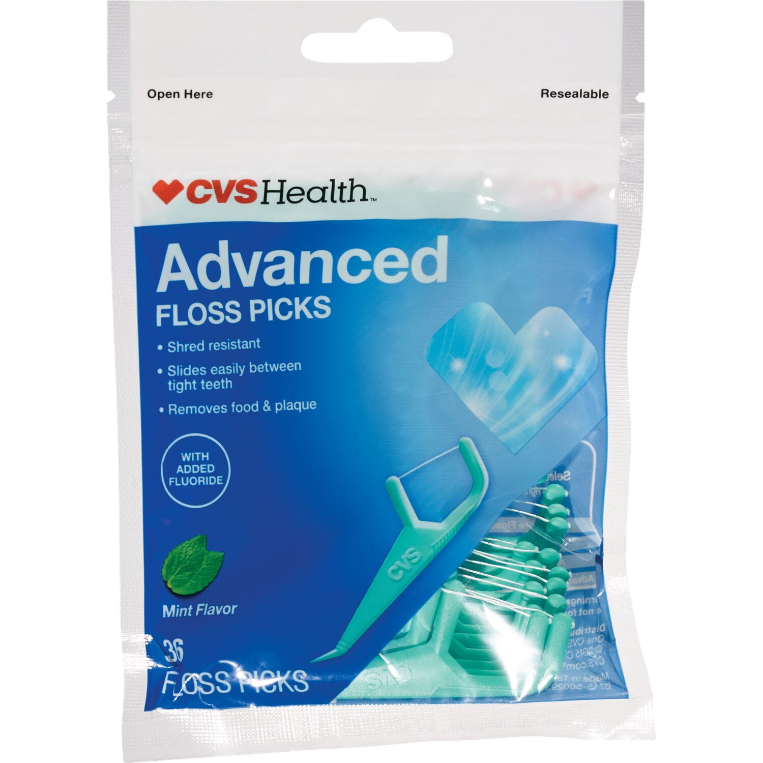 CVS Health Advanced Floss Picks, Mint, 36CT