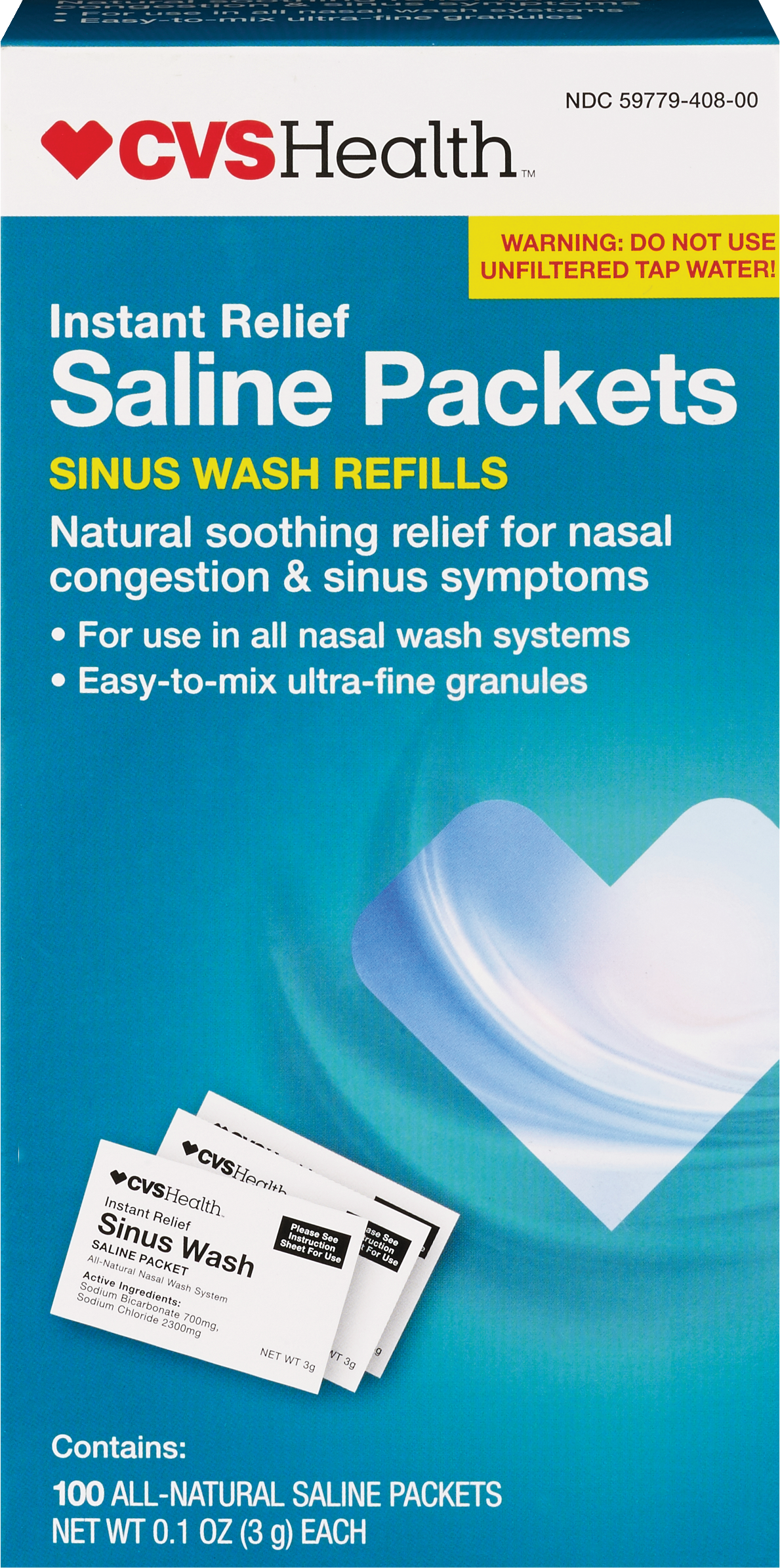 CVS Health - Sobres de repuesto de solución salina para lavado nasal, 100 u.