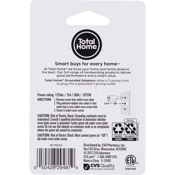 Total Home Polarized Grounding Adapters, 2 ct