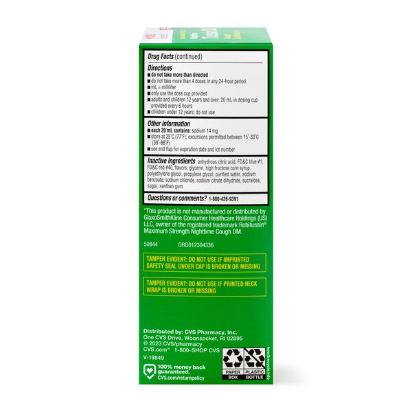 CVS Health Maximum Strength Nighttime Tussin DM Adult Cough Suppressant Liquid, Berry and Menthol, 4 OZ