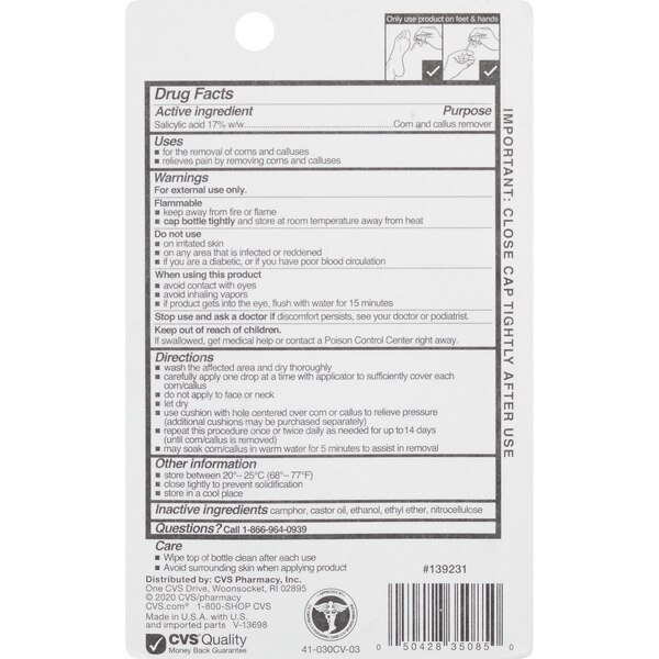 CVS Health Liquid Corn & Callus Remover Kit, Plus Non-Medicated Cushions